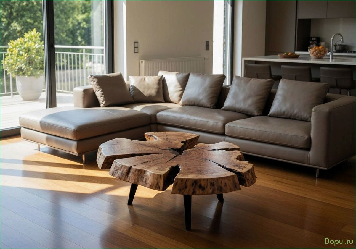 Столики из натурального камня с массивом окаменелого дерева в современном интерьере и дизайне мебели